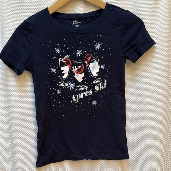 J. Crew Blue Short Sleeve Tee Apres Ski ⛷️ 🍾🥂 XXS - Picture 1 of 4